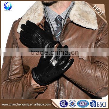 Classic mens cheap genuine goatskin leather gloves wool lined made in China