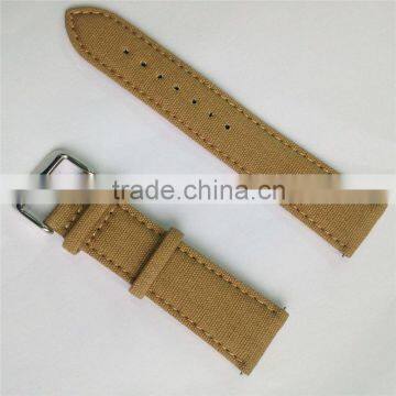 Stamped Logo Stitching Leather Canvas Watch Strap