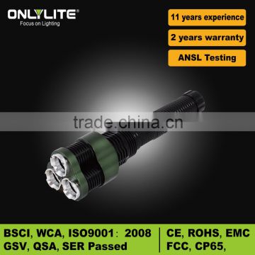 High power 3 Cree 10W Powerful Aluminum Flashlight for rechargeable battery