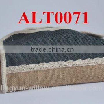 standard size jute tissue box with white color lace