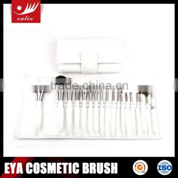 Cosmetic pure white handle brush set 18-piece for girls,fashionable plaid pouch