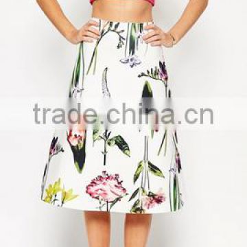 Midi Skirt In Taffeta Fabric With Botanical Floral Print