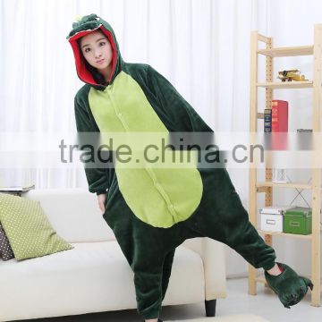 flannel cartoon adult animal jumpsuit animal pajamas jumpsuit green dinosaur design