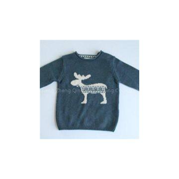 Fashion Kids Deer Pattern Round Neck Sweater
