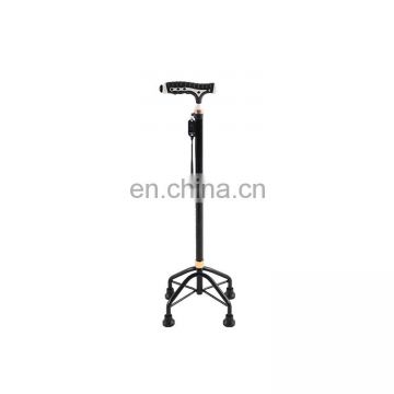 Height-adjustable built-in LED light portable disabled medical aluminum arm walking stick reinforced base