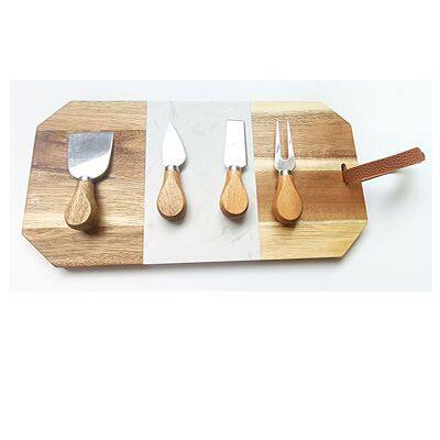 Hot sale marble acacia wood cheese cutting board with knives set