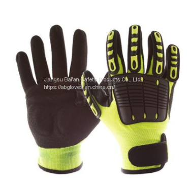 Anti Impact & Cut 13G HPPE Liner Nitrile Sandy Coated TPR Oilfield Impact Gloves