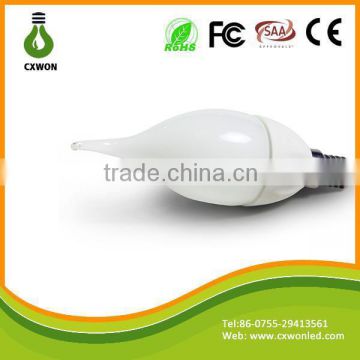 2015 new product ceramic 110v 220v 1.5w smd3528 e14 milky led candle with tail