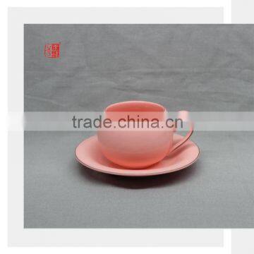 Color Clay Ceramic Cup and Saucer Set with Silver Line