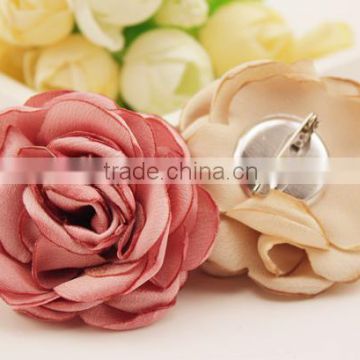 Fashion elegant handmade silk fabric rose flower brooches pink for laides