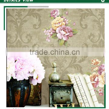 amazing golden edge non woven wallpaper, pastoral rose wall mural for guest bedroom , waterproofing wallcovering distributor