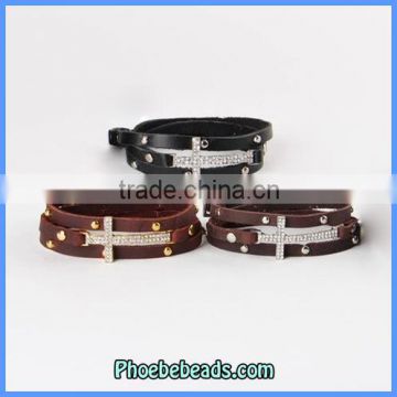 Wholesale Fashion Wrap Real Leather Bracelets With Cross For Children LB-HF015
