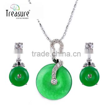 Hot selling new fashion green circle pendant jewelry set, necklace and earrings Jewelry Sets