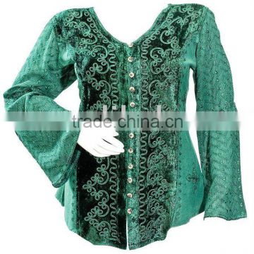 Renaissance Embroidery Velvett & Lace Bell Sleeve Peasant Ladies~Woman~Girls Top ~ Blouse ~