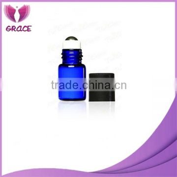 wholesale 3ml frosted blue glass roll on bottle for essential oil with black cap
