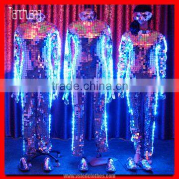 Mirror man LED Dance costume with mask, Cool LED dance costume 2016 new