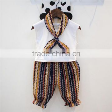 2016 New Design Short Pants Suit T-shirt and Shorts Scarf 3 Pieces Clothing Sets for Baby Girls