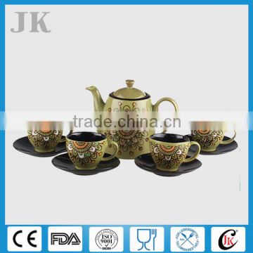 Antique elegant colored glazing ceramic Indian tea set wholesale 9pcs