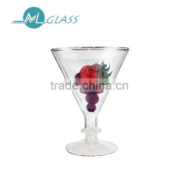 wholesale double wall ice cream glass bowl handmade high borosilicate glassware N6018