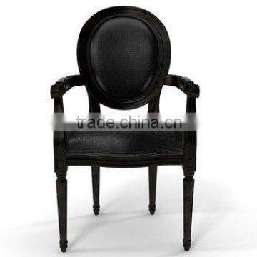 antique black leather round armchair - french antique armchair
