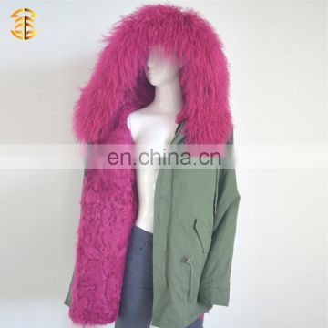 Factory Wholesale Price Rose Mongolian Lamb Fur Custom Jacket