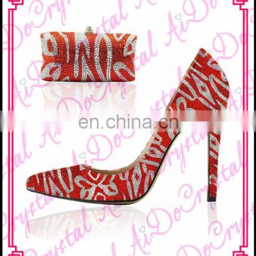Aidocrystal stiletto pump for dress high heels red pointed toe fashion ladies shoes with crystal