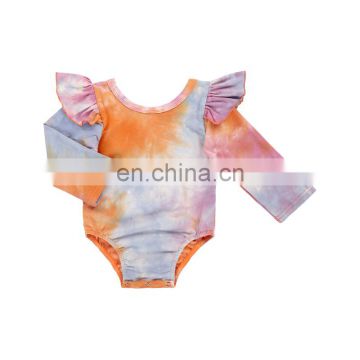Newest Design Hot Sale Europe  Rompers Baby Clothes Orange And Light Blue Small Fly Sleeve Newborn Girl Clothes romper