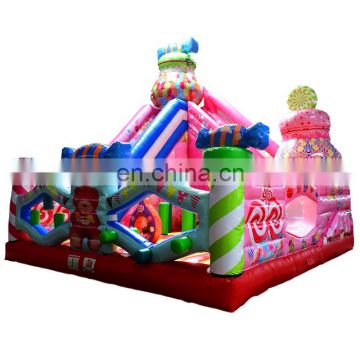 Multifunctional  Inflatable  Rainbow candy jumper obstacle bouncer house,  Inflatable bouncer castle with double slide