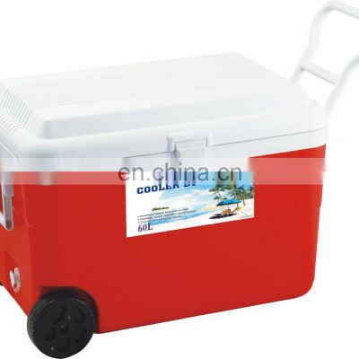 60L Large capacity outdoor camping picnic plastic ice cooler box for keep food fresh cooler box with wheel
