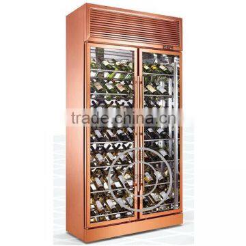 OP-A1003 Luxury Gold Color Two Doors Customized Wine Glass Display Cooler