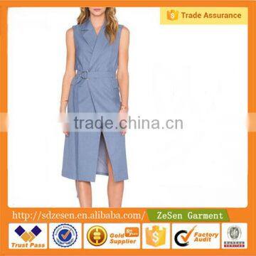 New Design Double Front Pockets Warp Dresses for Office Ladies