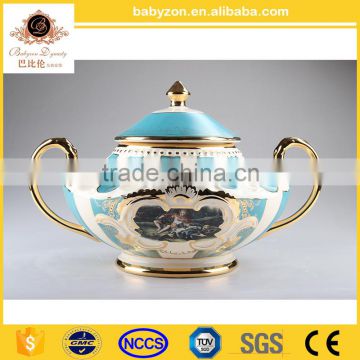 European Style Ceramic Glaze Beauty Jar Box with brass Side Handles, Noble Porcelain & Brass Lidded Jar, Art Decor Storage Pot