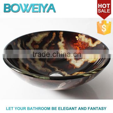 Low Price Bathroom Sanitary Ware Hand Paited 12mm Thickness Wash Basin Glass Bowl for Shower Room