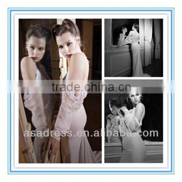 2014 New Style Chiffon Strapless Long Sleeve with Beading Crosses Bridal Wedding Dress China (WDID-1012)
