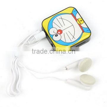 Mini cute cartoon player style mini square mp3 with usb cable,earphone, retail box