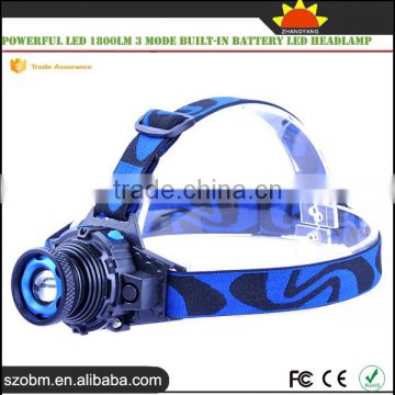 High Power Long Range 1800Lm Headlamp 3 Mode Rechargeable Led Headlamp Camping Light