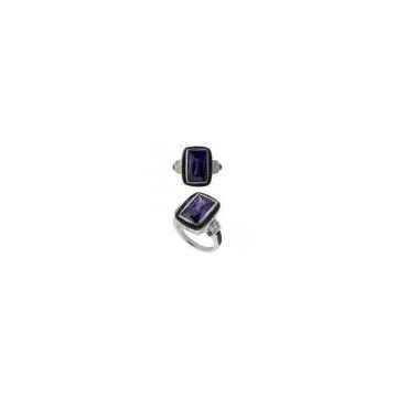 classic purple gemstone 925 silver engagement and wedding ring sets with big square zircon