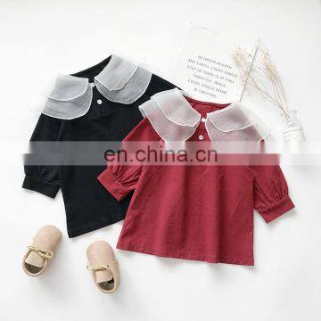 Girls' Dresses 2020 Fall New Mesh Collar Dress Girls Lantern Sleeve Children's Skirt A-line Dress