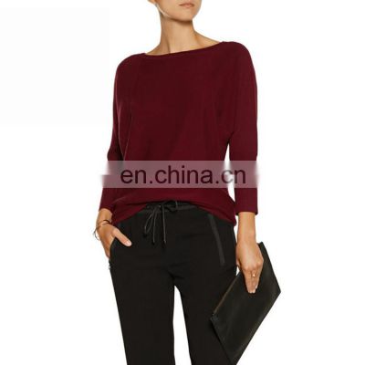 Ladies Low Round Neck Woolen Cashmere Sweater Cashmere Supplier China