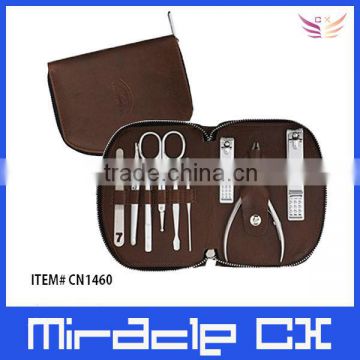 PVC brown color bag manicure set with zipper