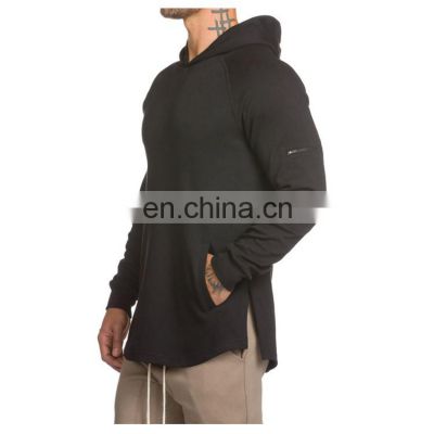 Slim fit Black arm pocket style custom gym Hoodies sweatshirts Casual scoop bottom jumper men's side slits hooded