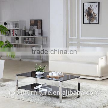 Living room RB-7301 Modern black stoving varnish rectangular tempered glass coffee table with stainless steel tea table