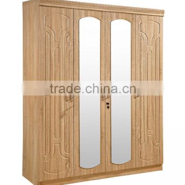 wardrobe 4 doors light beech color fashional design with middle mirror