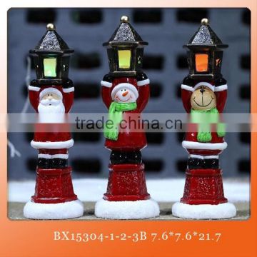 Red Painting Ceramic Christmas Village LED Light Houses With Santa Or Snowman