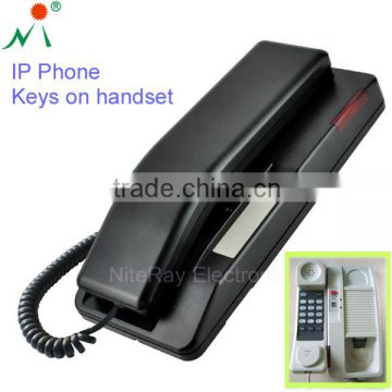VoIP hotel wall mountable telephone with keys in handset