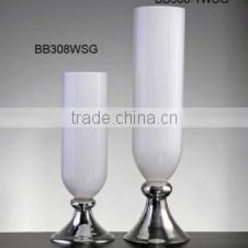 white & silver footed glass vases