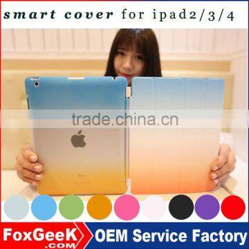 leather case and back case for ipad 2 3 4 folding Magnetic Leather with Sleep/Wake up function multi colors