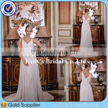 2015 fashion latest design length to floor chiffon white color detachtable beaded high waist evening dress bridesmaid dress