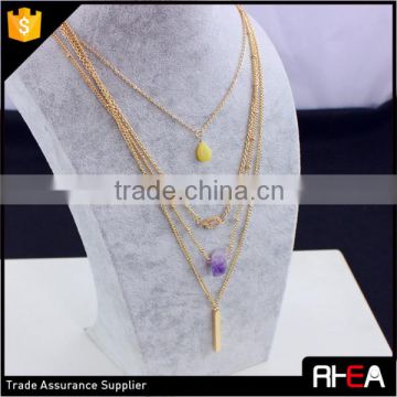 4 layered multi chain necklace.18k gold plated pendant necklace,fashion amethyst stone necklace