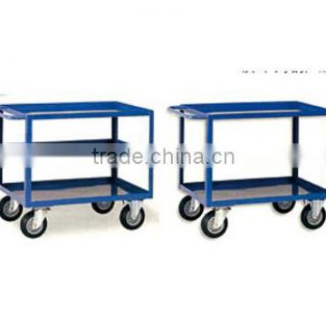 handcart with wheels and panel and board and shelves for workshop and garden